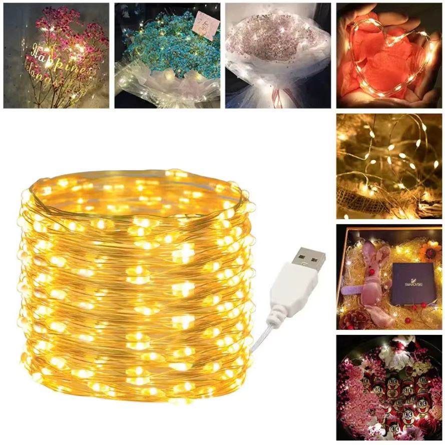 Wasserdichte USB LED Lichterkette aus Kupferdraht in Weiß für Weihnachten und Hochzeiten, 30m - Bild 5
