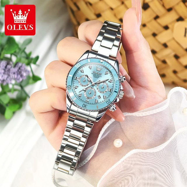 OLEVS Armbanduhr, Quarz, Edelstahl, Blau, Damen - Bild 1