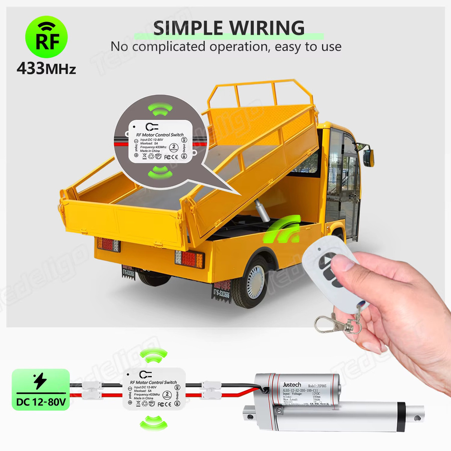 Tedeligo Wireless DC Motor Fernbedienung Schalter 433 MHz mit Sender und Empfänger für Garagentore und Vorhänge, Farbe: Weiß - Bild 2