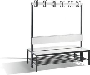 C+P Garderobenbank Basic Plus doppelseitig mit Rückenlehne und Schuhrost, Gestell Schwarzgrau, Dekor Weiß, H: 165 cm, B: 150 cm, T: 76 cm - Bild 1