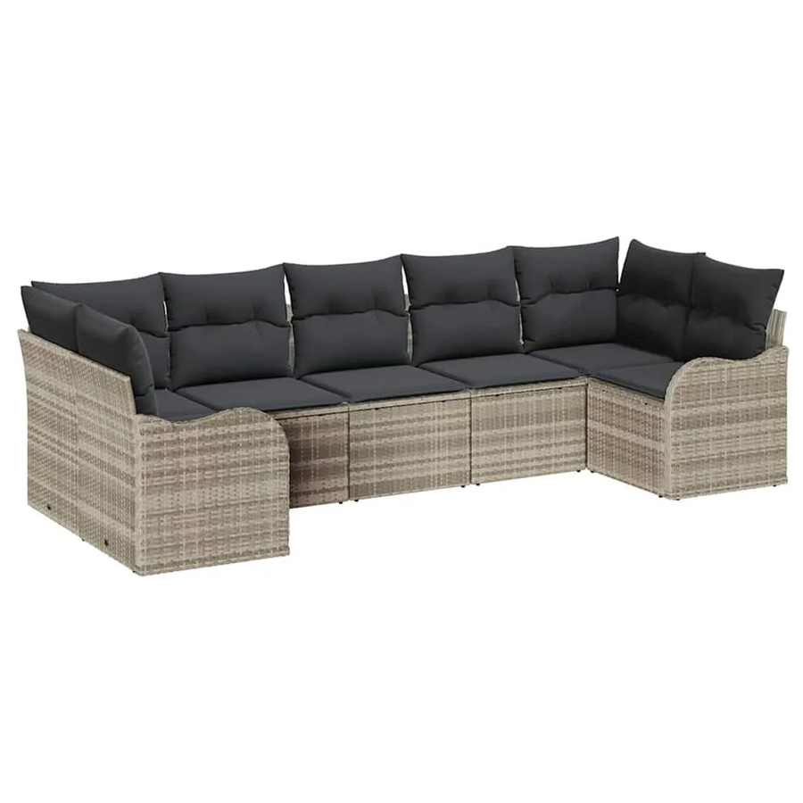 vidaXL Garten-Sofa-Set aus Poly-Rattan in L-Form, 7-teiliges Lounge-Set mit Kissen in Hellgrau - Bild 2