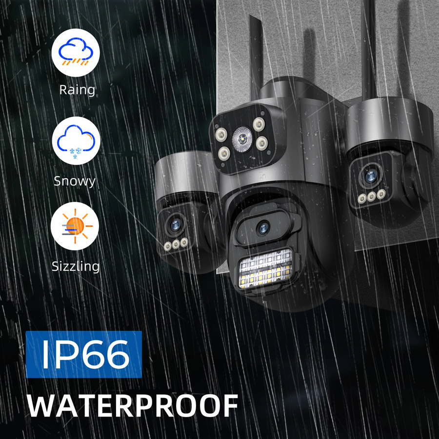 DiFang iCsee Outdoor WiFi Überwachungskamera mit drei Objektiven und drei Bildschirmen, PTZ 360° Rotation, Auto Tracking, Wasserdicht, Schwarz - Bild 5