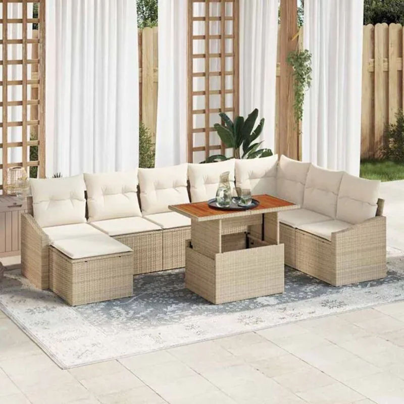 Vidaxl Garten Essgruppe mit 9 Kissen in Beige und Creme - Bild 1