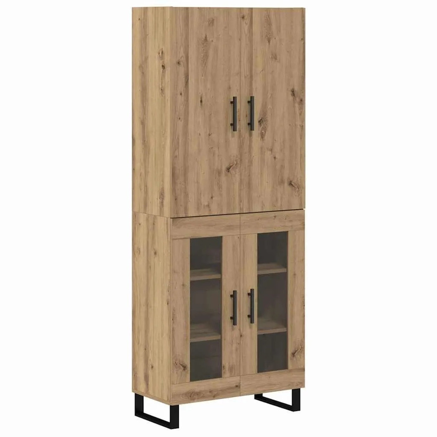 vidaXL Highboard 2-teilig Artisan-Eiche aus Engineered Wood und Glas, Farbe Braun, B/T/H: 180 x 34 x 69,5 cm - Bild 2