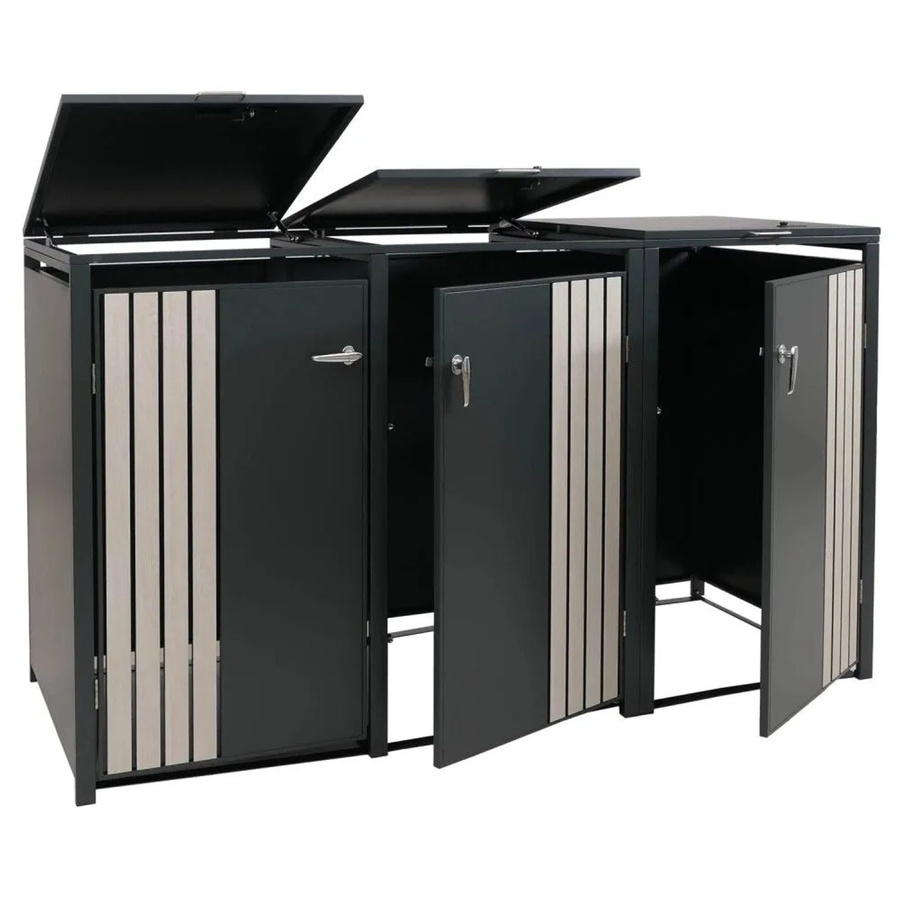 Mülltonnenbox MCW-O67 mit Deckel aus Metall in Anthrazit Holzoptik hell, B/T/H: 122 x 200 x 84 cm - Bild 2