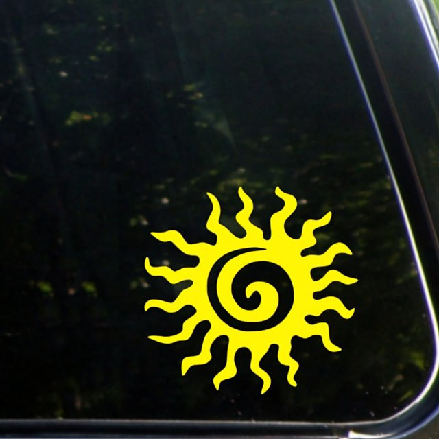 Wasserfester Vinyl-Aufkleber Mini-Spiral-Sonne in Gelb für Laptop, Wasserflasche und Fahrzeug, 9,9 cm - Bild 1