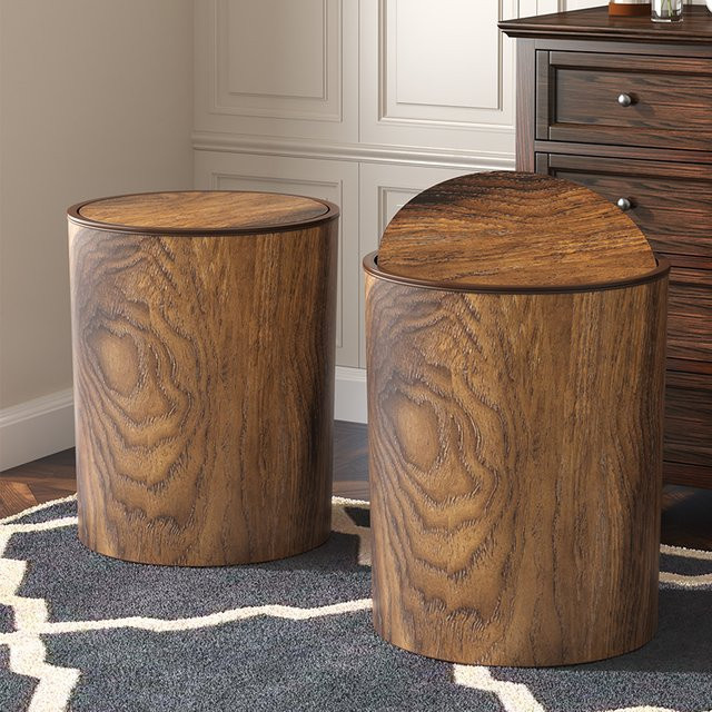 Retro Mülleimer mit Holzmaserung in Braun für Wohnzimmer, Küche und Büro mit Klappdeckel - Bild 1