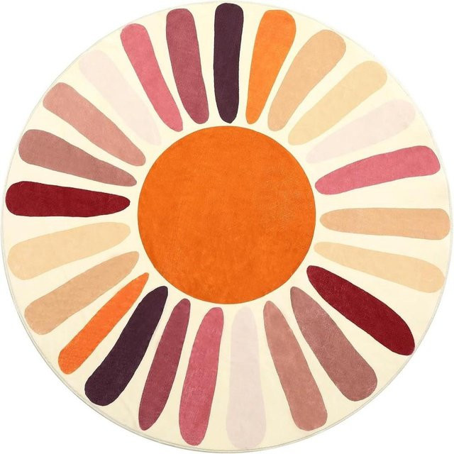 Runder Boho-Teppich von Binchi Furniture mit Regenbogen-Sonnen-Druck, waschbar und rutschfest, Multicolour, Durchmesser: 160 cm - Bild 1