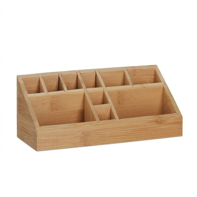 Relaxdays Stiftehalter aus Bambus in Natur mit 10 Fächern, B/T/H: 23 x 9,5 x 9 cm - Bild 1