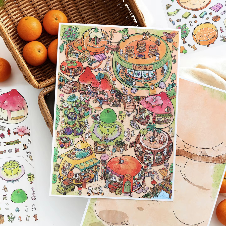 TIANZI Cartoon Landschaftsaufkleber DIY Hütten-Szenen zum Stapeln und Kleben in Multicolour - Bild 3