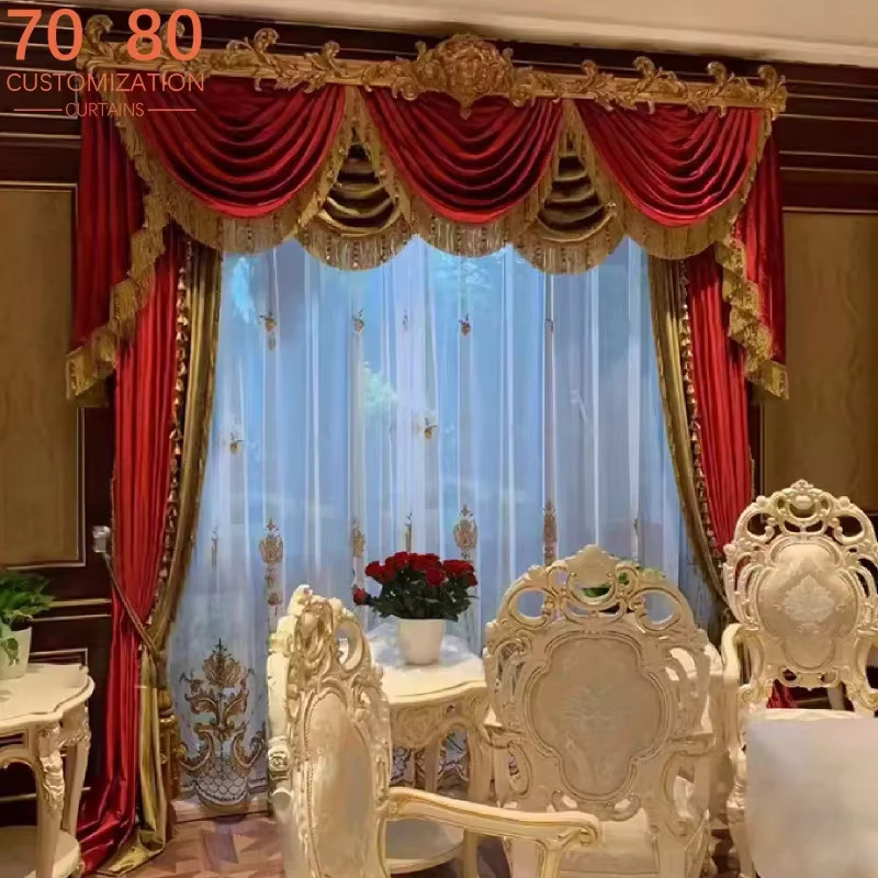JESSANS Samtvorhänge mit Stickerei in Rot und Transparent, halbtransparentes Design für Wohnzimmer und Schlafzimmer - Bild 2