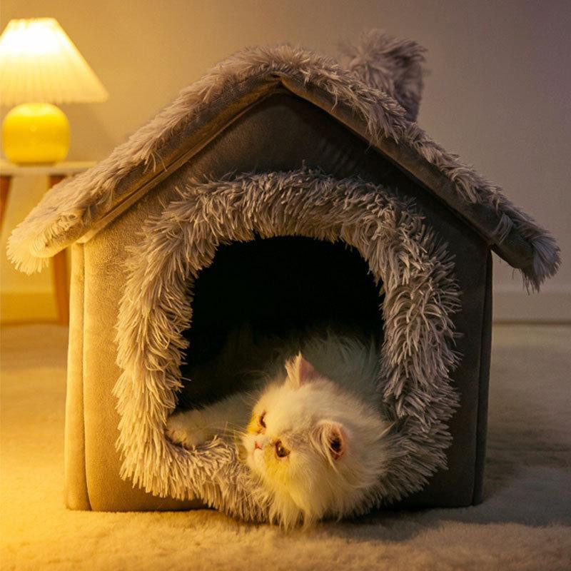 Warme Hundehöhle für kleine Hunde und Welpen aus Baumwolle und Korallensamt, S - Bild 2