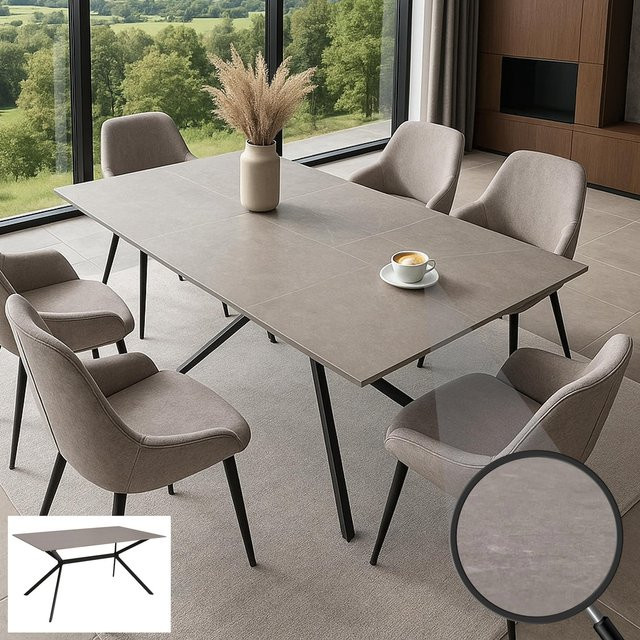 Esszimmertisch MCW-O58 aus Sinterstein und Metall in Grau mit Marmor-Optik, B: 160 cm, T: 90 cm, H: 76 cm - Bild 1