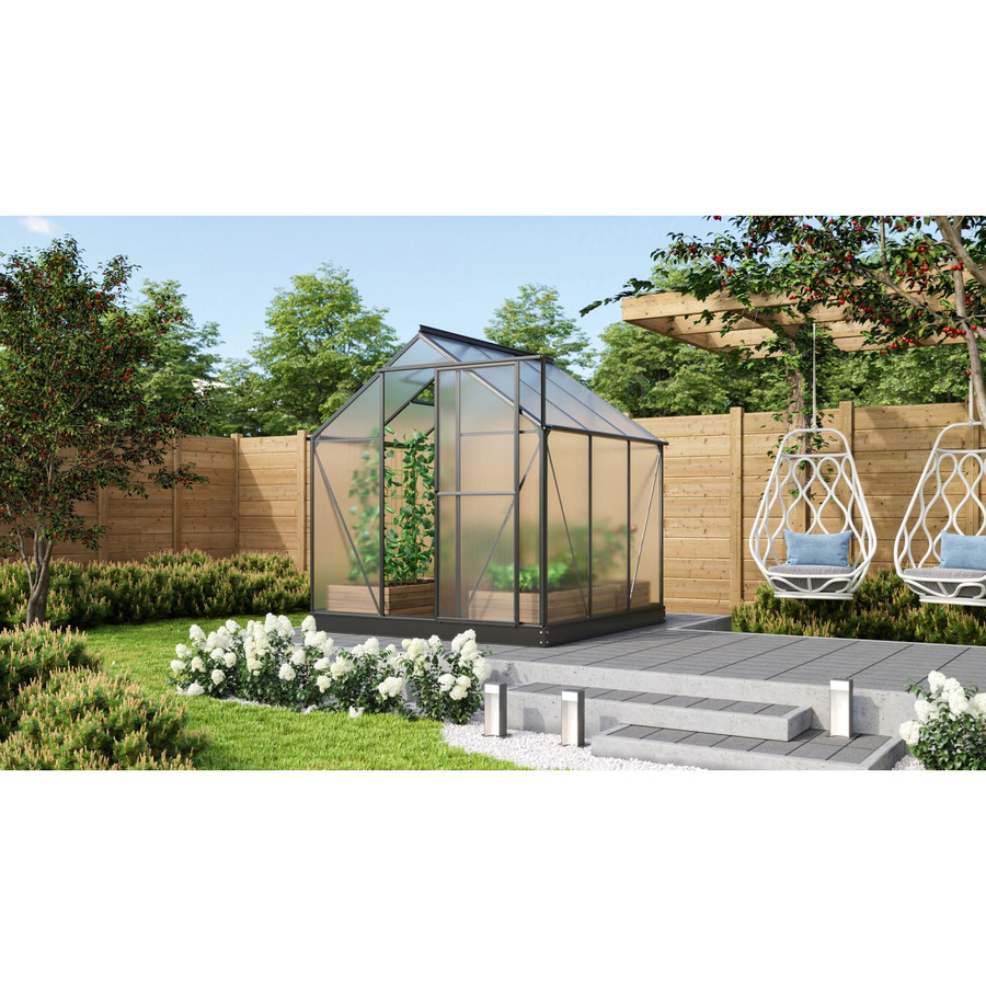 Vitavia Gewächshaus Triton 3800 HKP mit Vorzugsset in Schwarz aus Aluminium und Polycarbonat mit Stahlfundamentrahmen, Dachfenster und Regenrinnen - Bild 2