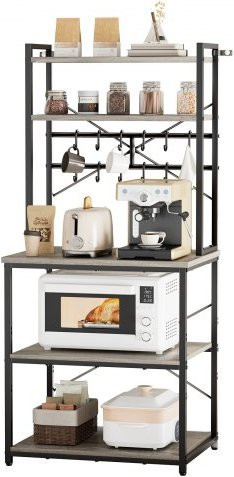VEVOR Küchenregal als Backregal und Kaffeebar in Schwarz und Grau mit X-förmiger Verstrebung, 12 S-förmigen Haken und doppelter Ablagefläche, Breite: 60 cm - Bild 1