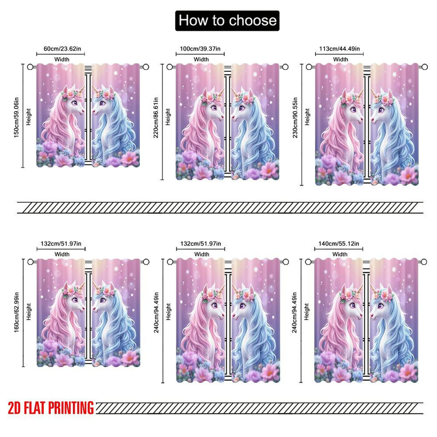 Set aus 2 Fenstergardinen mit Regenbogen und Einhorn Motiv in Multicolor, Polyester, B: 100 cm, H: 70 cm - Bild 2
