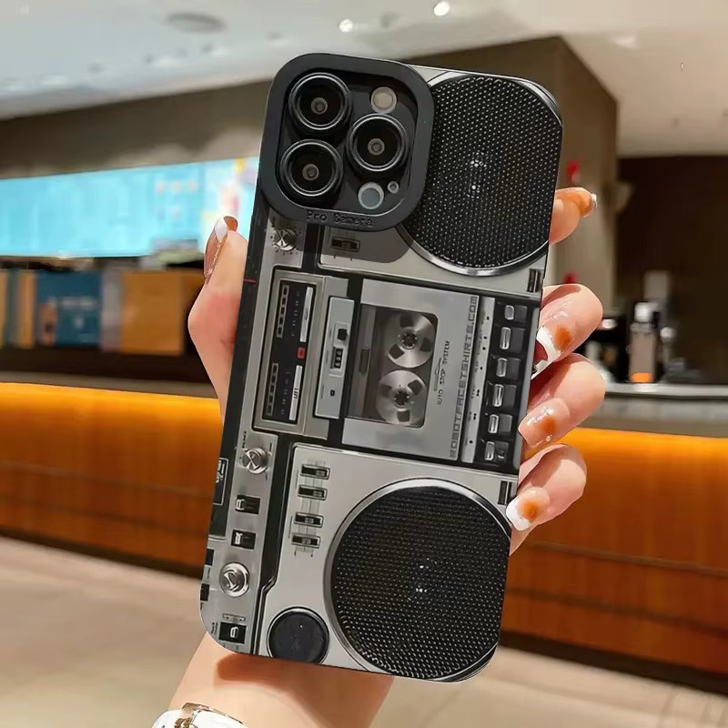 Stoßfeste Silikon Handyhülle mit Radio Muster in Schwarz für iPhone 11 bis iPhone 15 Pro Max - Bild 2