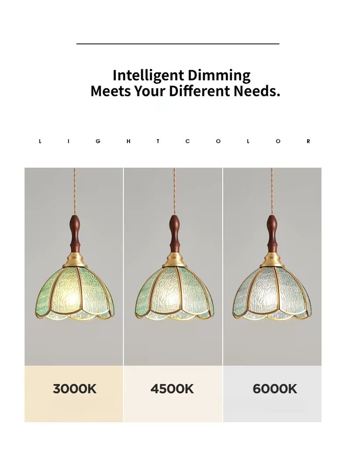 ONEYLTT Retro Nachttischlampe aus farbigem Glas und Kupfer für Schlafzimmer und Esszimmer - Bild 3