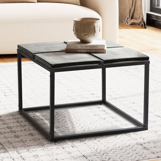 Couchtisch FineBuy modern quadratisch aus Glas und Metall in Schwarz oder Transparent, B/T/H: 58 x 58 x 43,5 cm - Bild 1