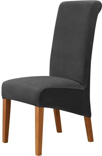 Luxus Samt Stuhlbezug in Grau für Esszimmer und Schreibtischstuhl, verstellbare Schlittenlehnenhülle aus Polyester und Elasthan - Bild 1