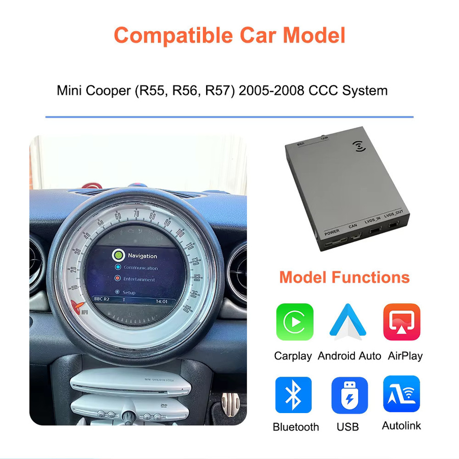 Bonroad Wireless Carplay Decoder-Box für BMW Mini Cooper R55 R56 R57 CCC-System 2005-2008 mit Android Auto und Airplay Schnittstellenmodul - Bild 2