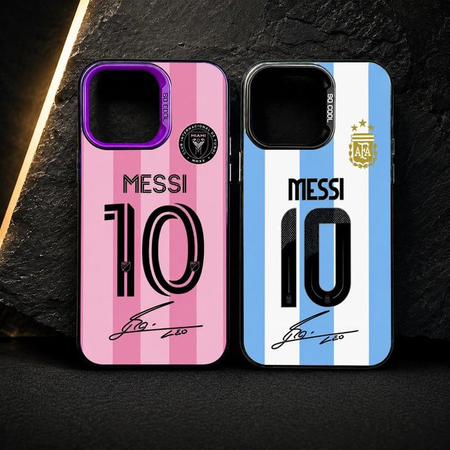 Messi # 10 Logo Handyhülle mit Farbverlauf in Multicolour und Pink, stoßfeste TPU Soft-Touch Hülle für iPhone 11 12 13 14 15 16 17 Pro Max - Bild 1