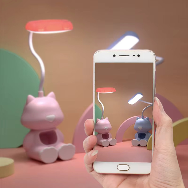 Lyfs LED Schreibtischlampe Katze mit Telefonhalter und RGB Farbanpassung, flexible Nachttischlampe für Kinder und Studenten, Kunststoff - Bild 2