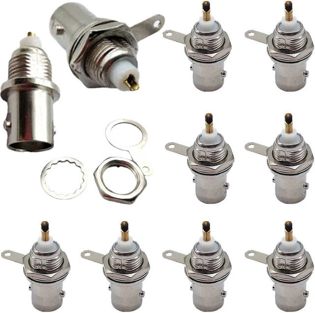 10 Stück FRHY BNC-Buchsen für die Panelmontage, 50 Ohm HF-Koaxialadapter in Silber mit Lötklemmen - Bild 1