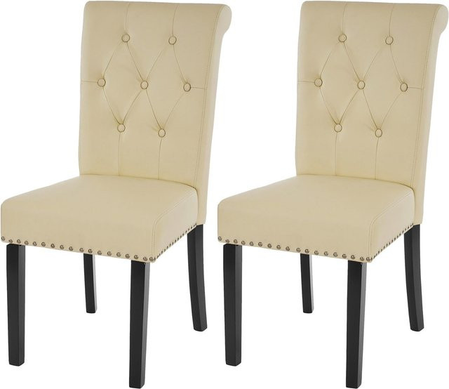 2er-Set MCW Esszimmerstühle Chesterfield Edinburgh II aus Kunstleder in Creme mit Nieten und dunklen Beinen - Bild 1