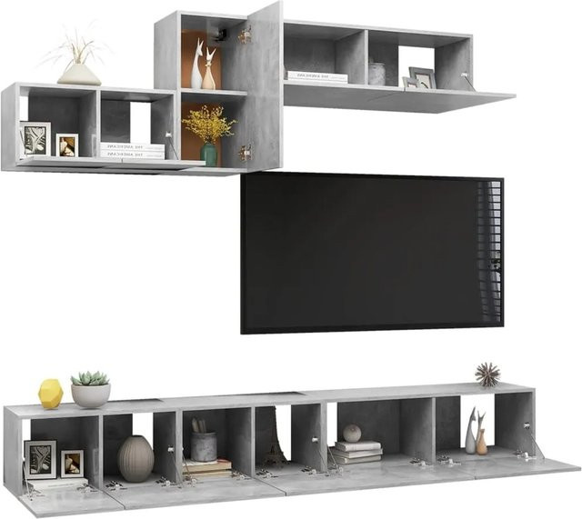 vidaXL 6-tlg. TV-Schrank-Set Modell 18 in Betongrau aus Holzwerkstoff für dein Wohnzimmer, Wandmontage möglich, Set enthält: 3 x B: 60 cm, T: 30 cm, H: 30 cm; 1 x B: 30,5 cm, T: 30 cm, H: 60 cm; 2 x B: 100 cm, T: 30 cm, H: 30 cm - Bild 1