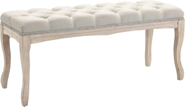 HOMCOM Polsterbank Vintage aus Gummiholz und Leinen in Beige, B/T/H: 110 x 40 x 48 cm - Bild 1