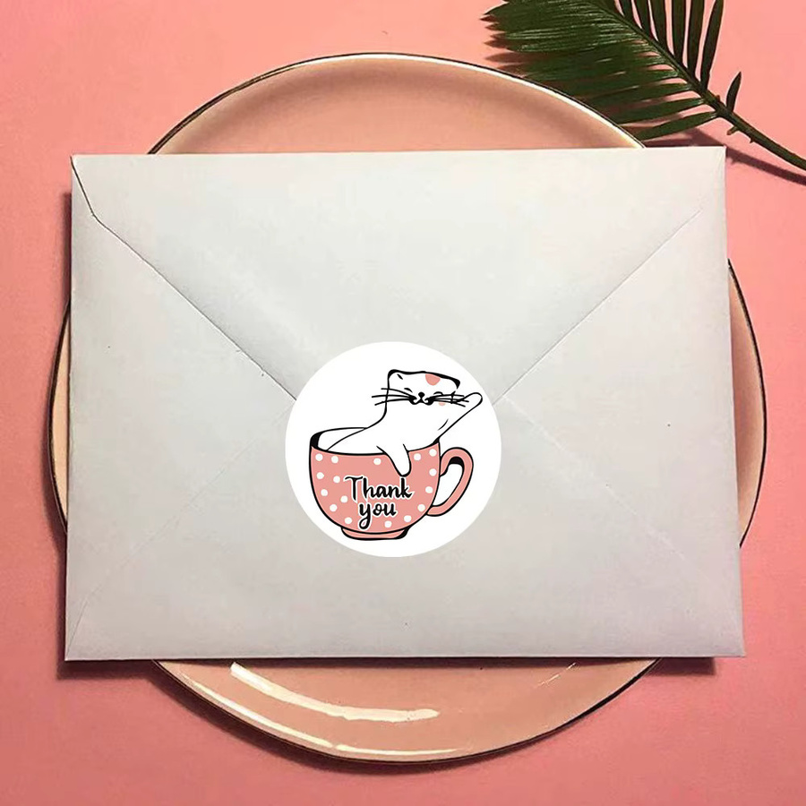 500 Stück Danke Siegelaufkleber mit Katze in der Tasse von BulingBulingStickers Store, Mehrfarbig - Bild 2