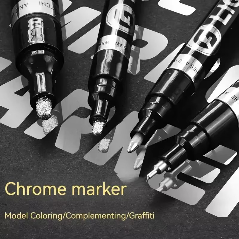 Flüssige Chrom-Metallic-Marker mit Pinselspitze in Silber, Gold und Rot für DIY-Handwerk und reflektierende Glanzeffekte (0,7 mm bis 3,0 mm) - Bild 2