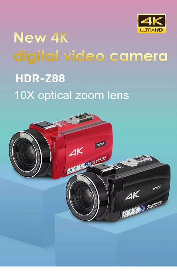 ORDRO Z88 4K Digitale Videokamera Camcorder mit 10-fach optischem Zoom für Vlog in Rot und Schwarz - Bild 4