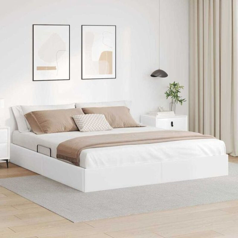 vidaXL Polsterbett mit Kopfteil und Aufbewahrung aus Kunstleder in Weiß B/T/H: 160 x 200 x 23,5 cm - Bild 1