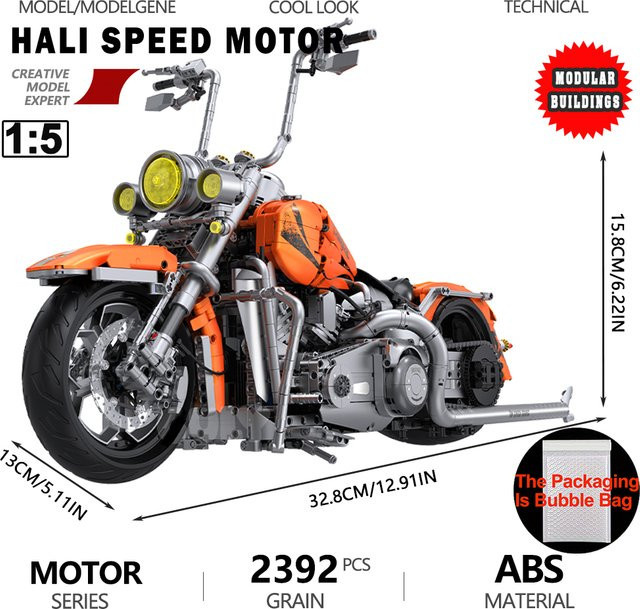 HALEI Motorrad Modell Bausteine, Fahrzeuge, Orange - Bild 1
