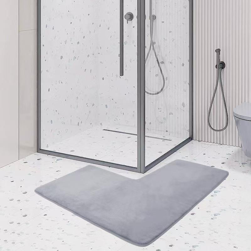 L-förmige Badezimmerbodenmatte aus Korallenvlies von Yiran Health & Beauty in Grau, B/T: 80 x 80 cm - Bild 2