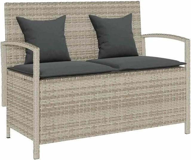 Furnicato Gartenbank mit Stauraum und Kissen aus Poly Rattan in Grau mit Armlehnen, B/T/H: 111 x 56 x 87 cm - Bild 1