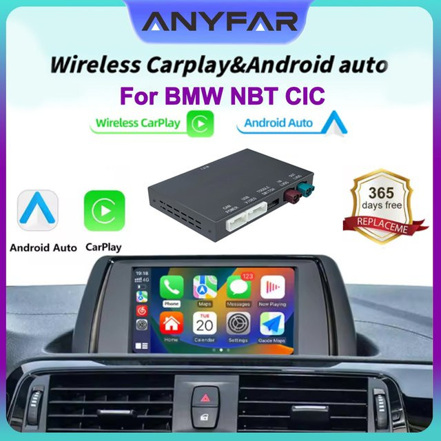 ANYFAR Drahtlose CarPlay und Android Auto Adapter für BMW NBT CIC System, Schwarz - Bild 1