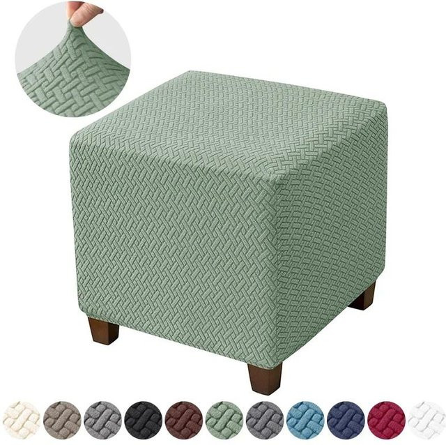 Yiran Furniture Jacquard-Hockerabdeckung in Grün, elastischer Hockerbezug aus Stretch-Velours für quadratische Hocker und Fußstützen - Bild 1