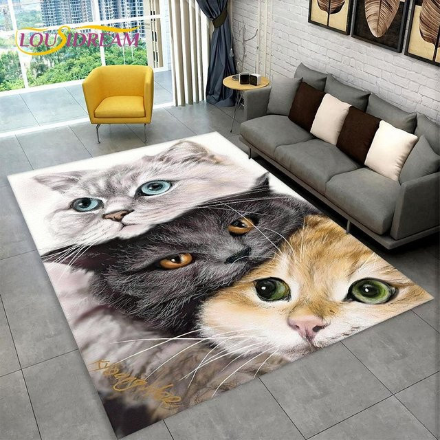 Magic Zhu 3D-Teppich mit Katzen-Cartoon-Motiv, rutschfeste und waschbare Bodenmatte aus Polyester, Multicolour, B/T: 120 x 80 cm - Bild 1
