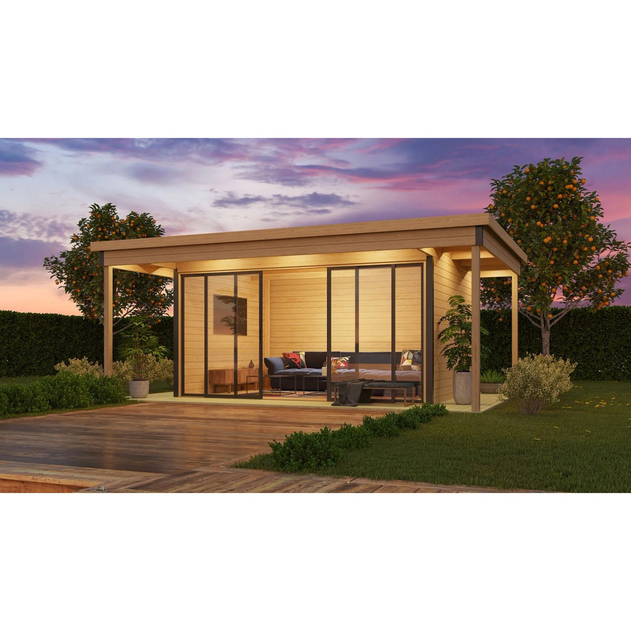 Lasita Gartenhaus Domeo 4 Loggia aus Holz in Natur/Unbehandelt, Breite: 578 cm, Tiefe: 401,9 cm - Bild 2