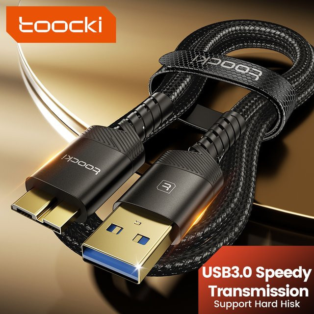 Toocki USB-C auf Micro-B Datenkabel in Schwarz, USB 3.0 mit 5 Gbit/s für Festplatten und Kameras - Bild 1