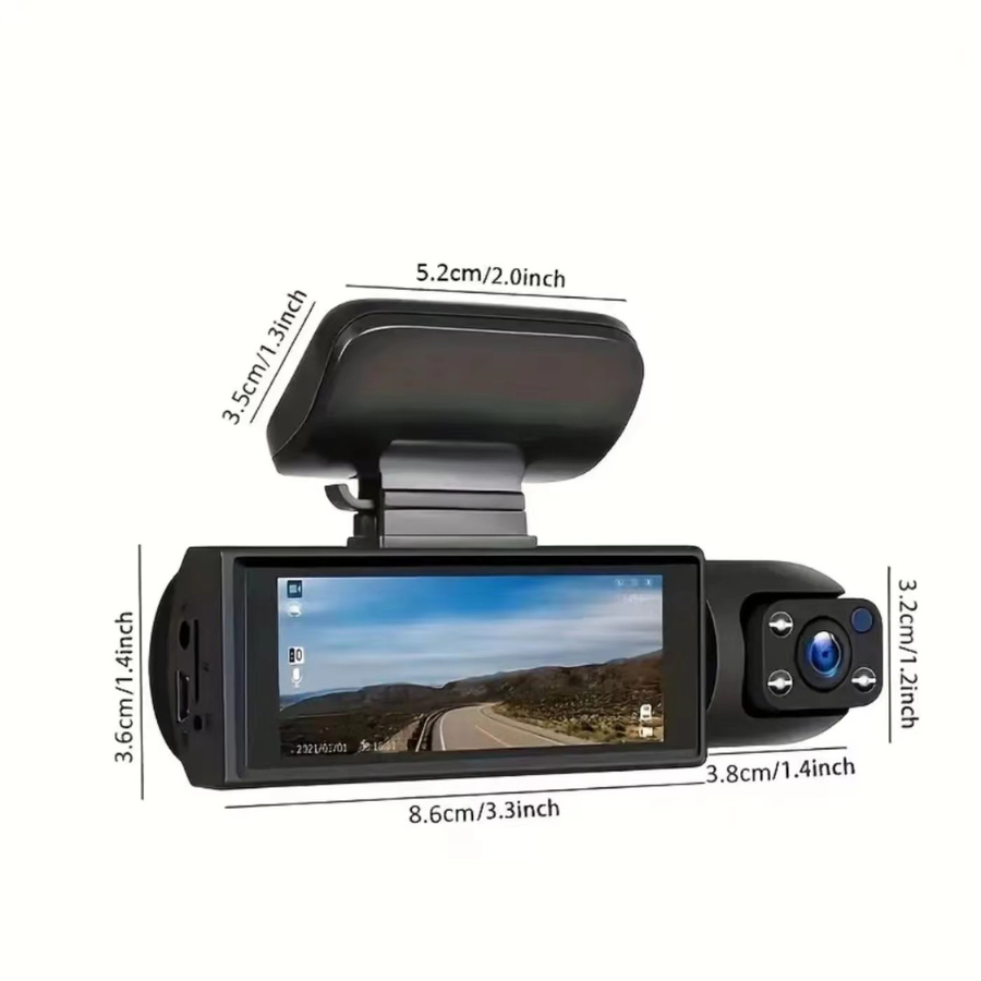 BCUOZ Dual-Objektiv-Dashcam in Schwarz mit 1080P Frontkamera und 720P Innenkamera, Full HD, 3,16 Zoll geteilter Bildschirm, Super-Nachtsicht, G-Sensor, 24-Stunden-Parküberwachung und Loop-Aufnahme - Bild 2