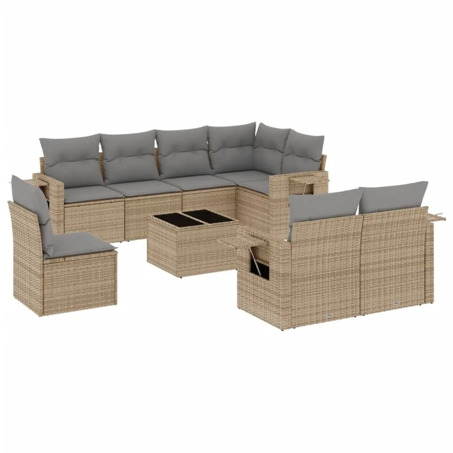 vidaXL 9-tlg Garten-Sofagarnitur in L-Form aus Poly-Rattan mit Kissen in Beige-Grau - Bild 2