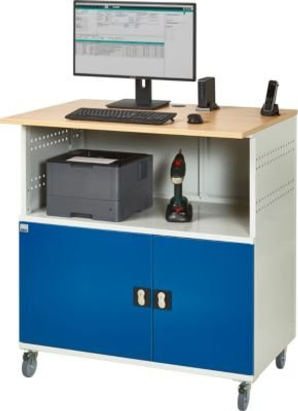 RAU Computer-Station Typ 1023 mit Arbeitsplatte und Unterschrank, mobil, Buche und Stahl, B/T/H: 110 x 80 x 110 cm - Bild 2