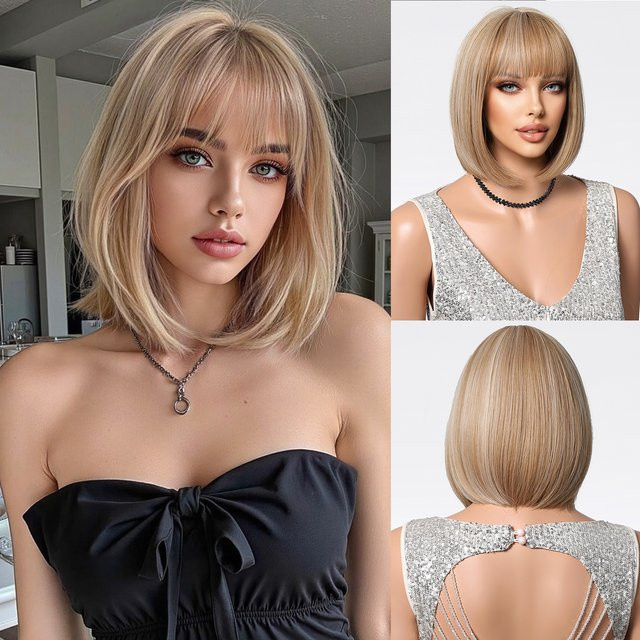 EASIHAIR Perücke, hellbraun blonde Synthetik, kurzer Bob mit Pony, Damen - Bild 1