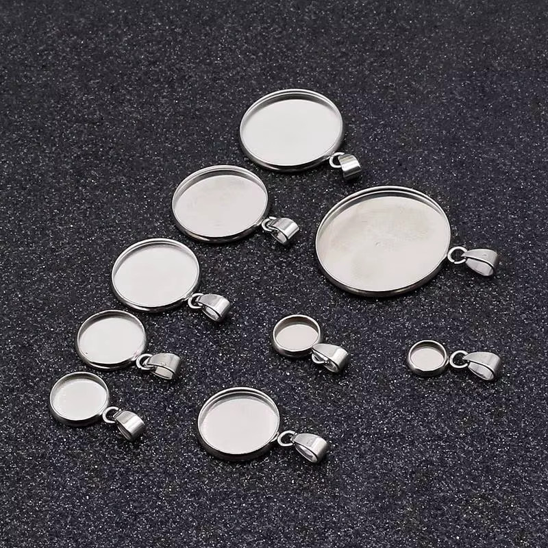 Semitree Anhänger Trays Edelstahl, Runde Lünette, 8-30mm, Unisex - Bild 2