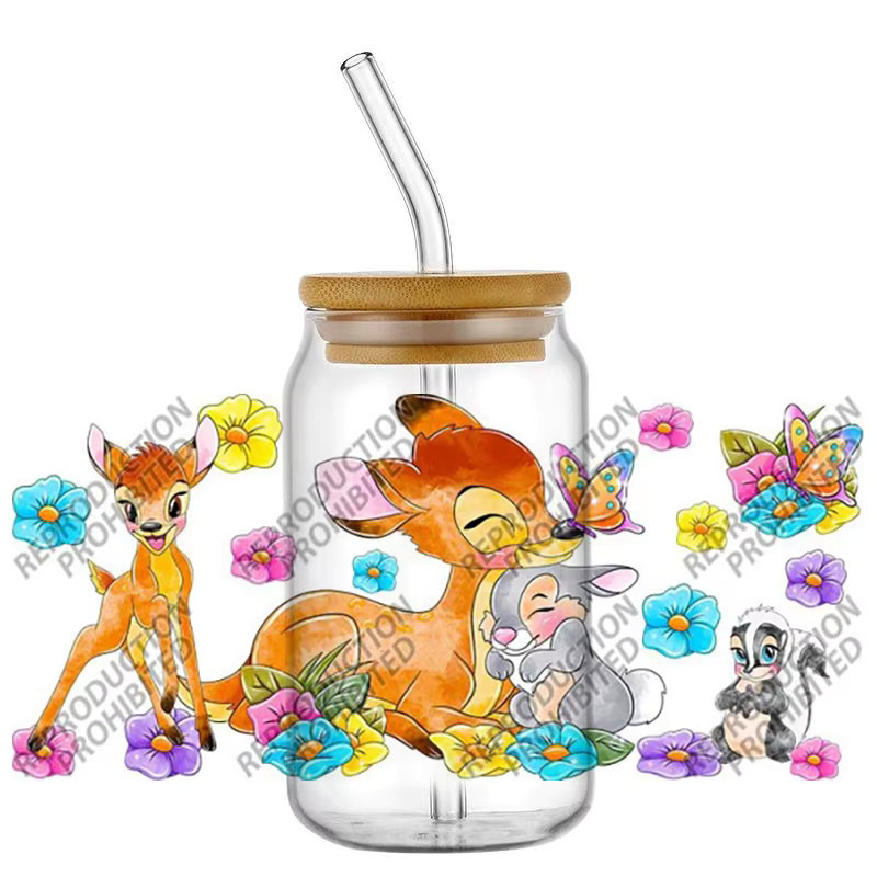 Funko Bambi UV DTF 3D Transfer-Aufkleber für Gläser und Becher, Multicolour Retro-Cartoon-Design - Bild 1