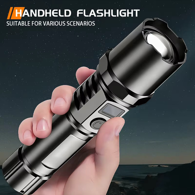 NEWBIRTH LED Taschenlampe mit 10000 Lumen, USB-C aufladbar, Schwarz, Aluminium mit Power Display und Zoom für Outdoor und Camping - Bild 2